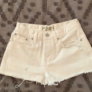 Free People White Button Fly Denim Shorts Size 24
